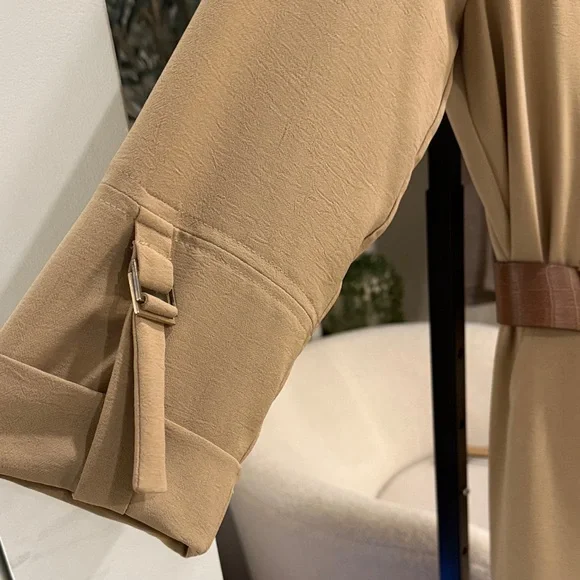 Zara Tan Wide Straight Leg Jumpsuit with Brown Croc Belt - Picture 6 of 10